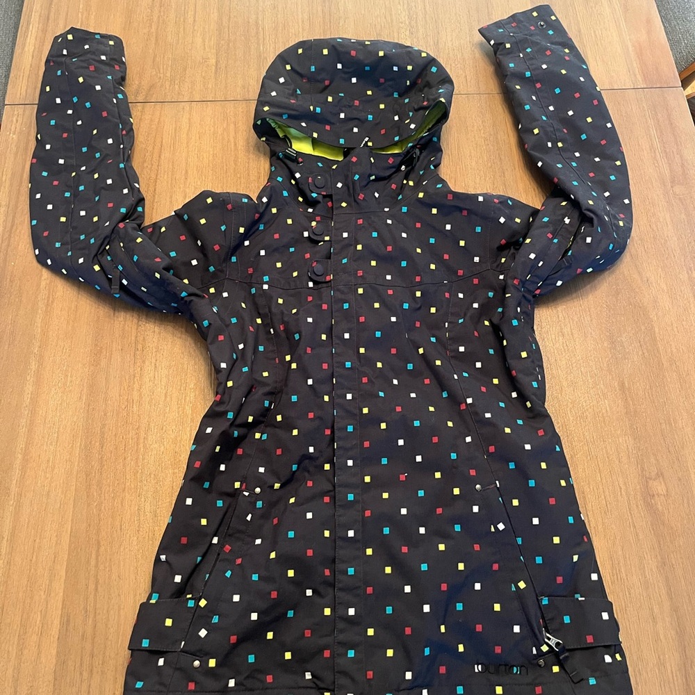 Burton Black board Jacket with multi coloured polka squares